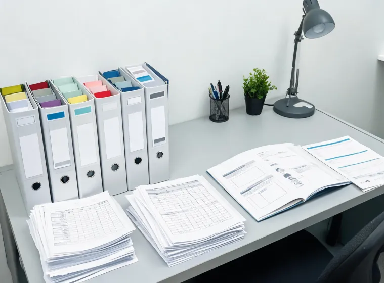 Specification review desk with analyzer documentation