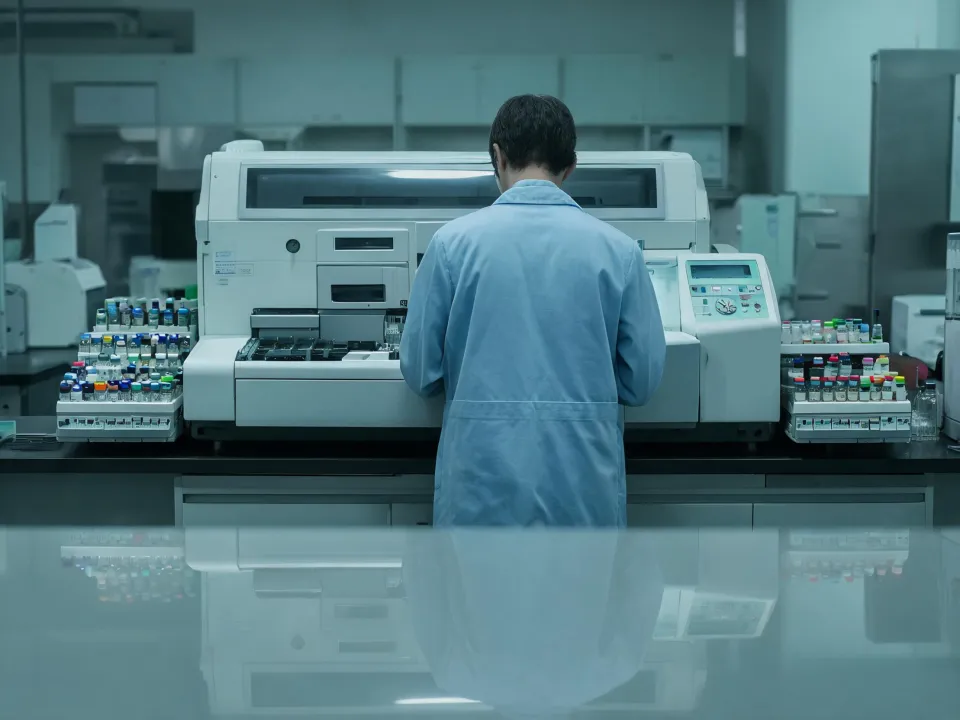 Envista clinical chemistry analyzer on a hospital laboratory bench